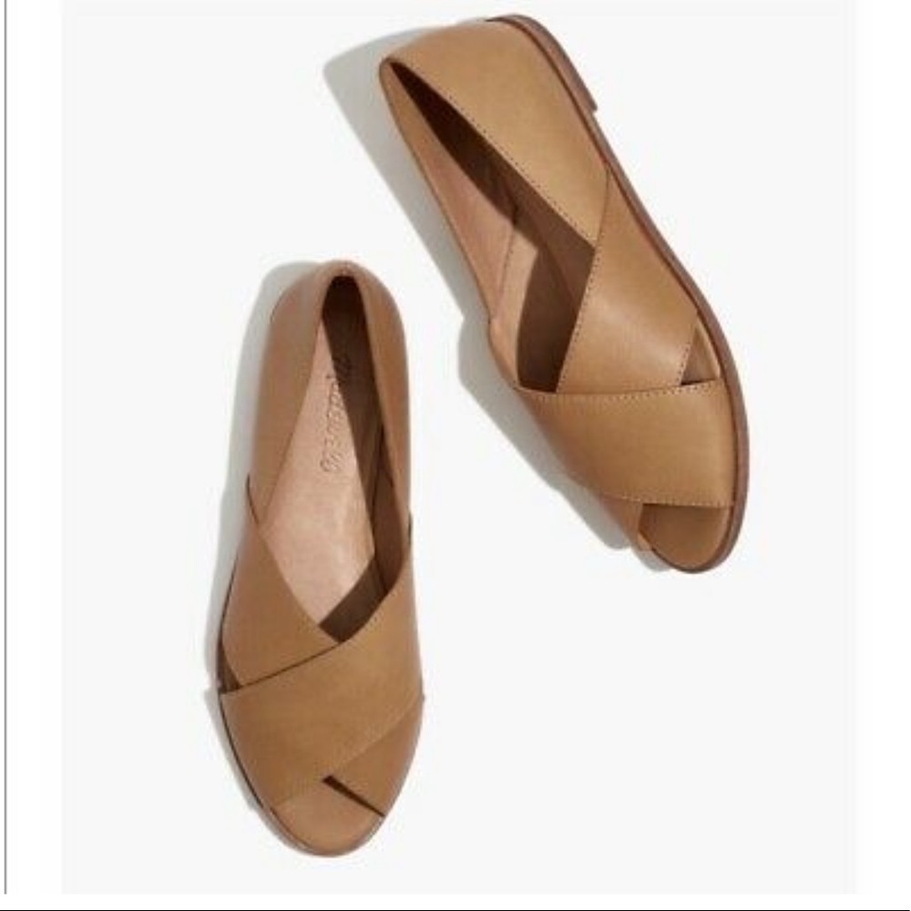 Madewell Peep Toe Leather Flat Sandal